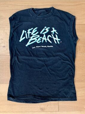 VTG 80s/90s "Life is a Beach" Fort Myers Beach Florida Muscle Tank Black S/M*
